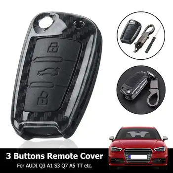 

3 Buttons Carbon Fiber Color Remote Key Case Fob Key Shell With Key Chain ABS Plastic For Audi A3 A4 A5 A7 A8 TT