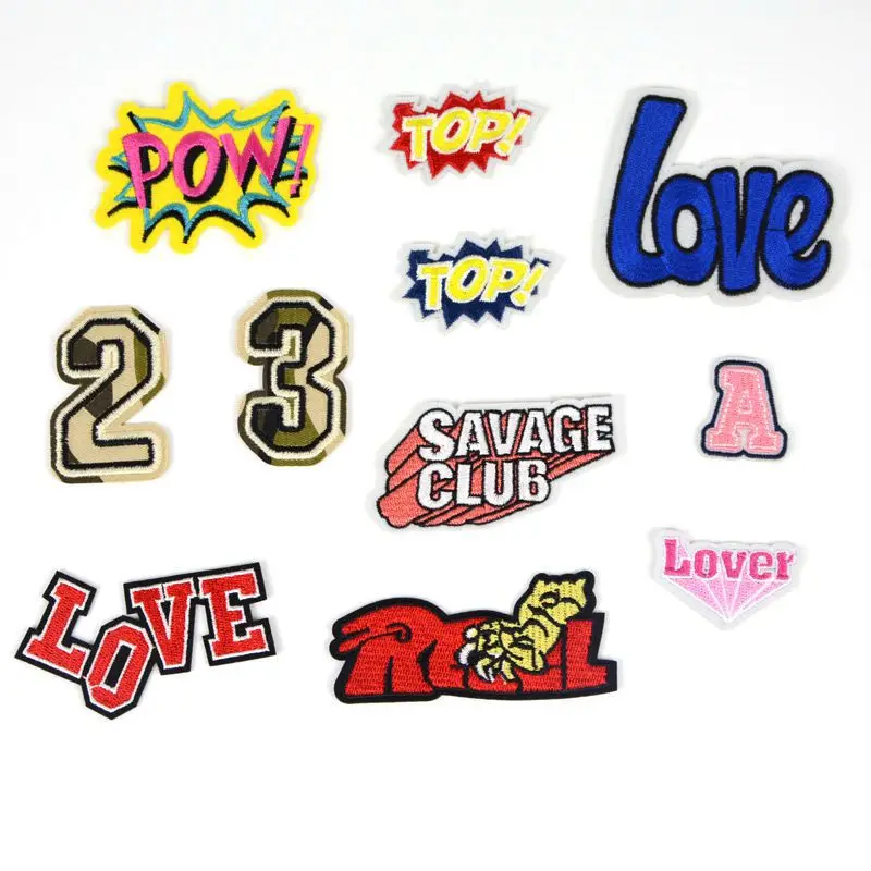 

100pcs/lot Embroidery Patches Letter Number Club Lover Backpack Clothing Decoration Accessories Diy Iron Heat Transfer Applique