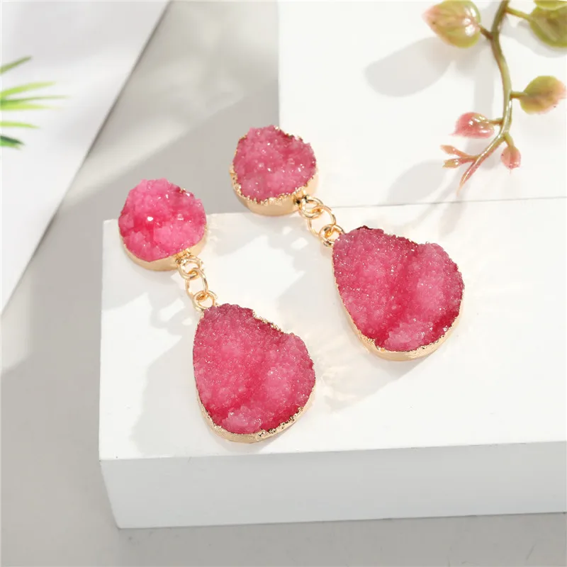 18Fashion Druzy Pink Resin Earrings Water Drop Earrings For Women Jewelry Pendientes Mujer Gifts For Women Accessories