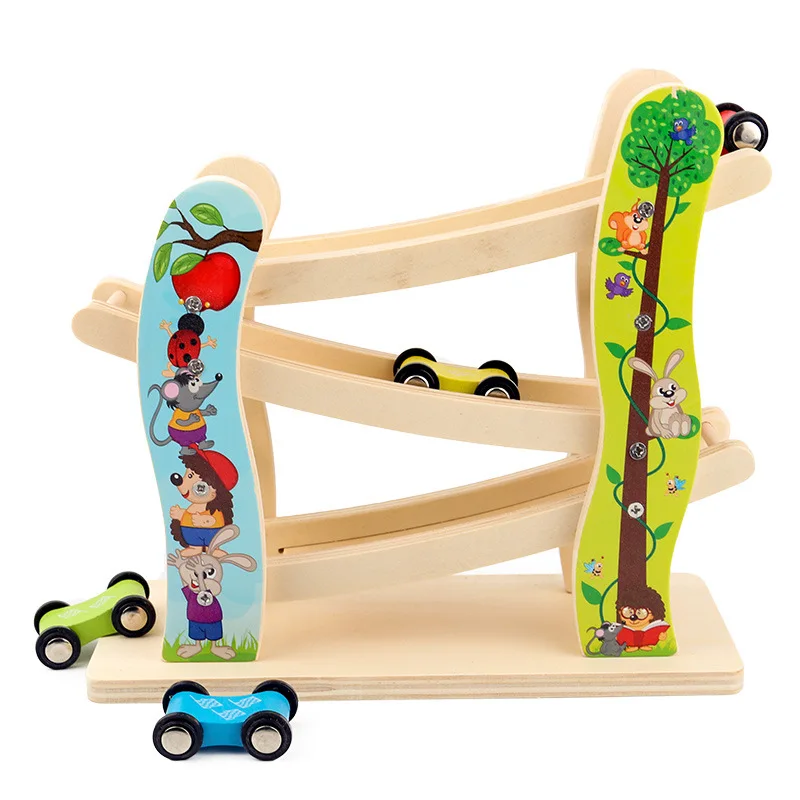 

Children Inertia Gliding Rail Car Three Layer Ladder Rapid Coaster Toy Wood Educational Roller Coaster Slide