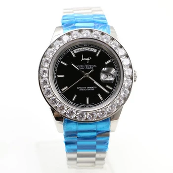 

Big diamonds Day-date watch Black dial men luxury brand AAA+ quality 43mm size sapphire glass free delivery