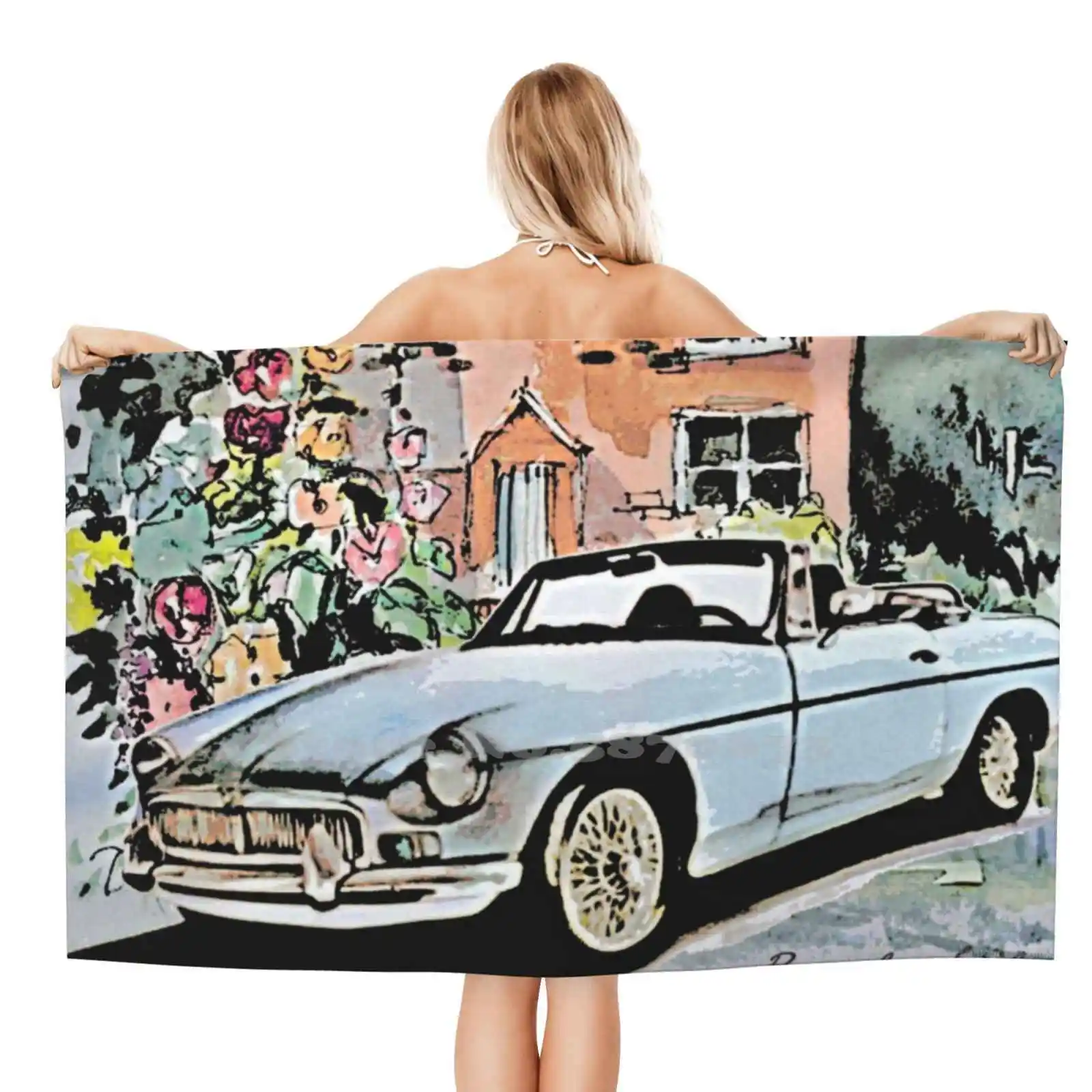 Holly Hocks Pattern Soft Face Asciugamano Home Outdoor Mgb Mg Morris Garage British English Scenic Cottage Sports Car Classic Racing