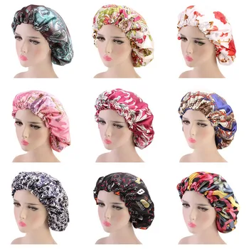 

Women Double Layer Silky Hair Caps Cover Wave Night Rags Floral Bonnet Salon Hat Turban Durag Headwrap Styling Hair Tools