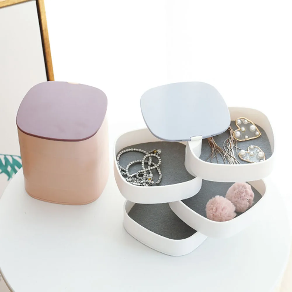 360 Degree Rotation with Mirror Four-layer Jewelry Small Parts Debris Dust-proof Storage Box Three Colors Optional | Дом и сад
