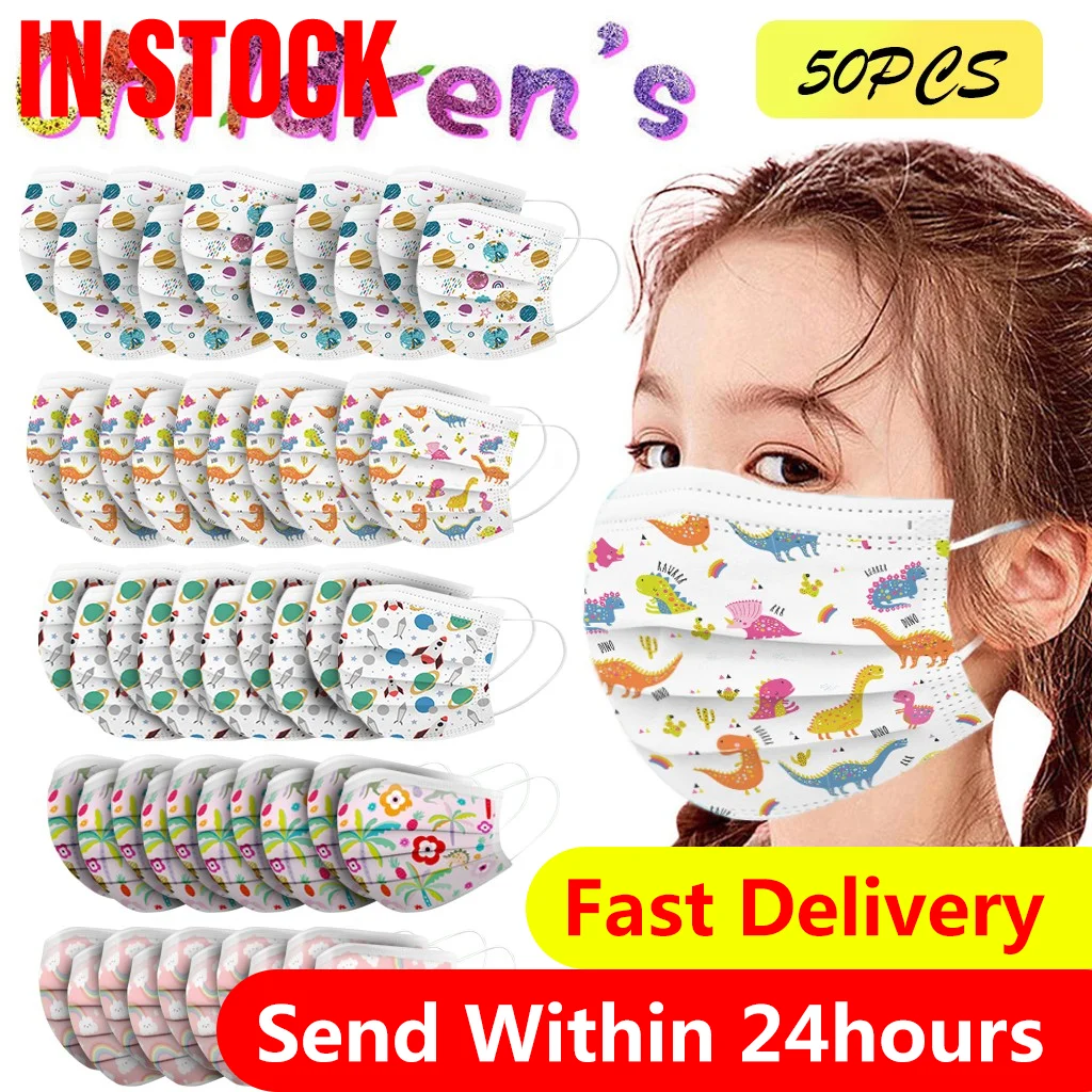50pcs Cartoon Kids Disposable Mask 3 Layer Child Filter Hygiene Thicken Children's Face Mouth Earloop mascarilla infantil | Красота и