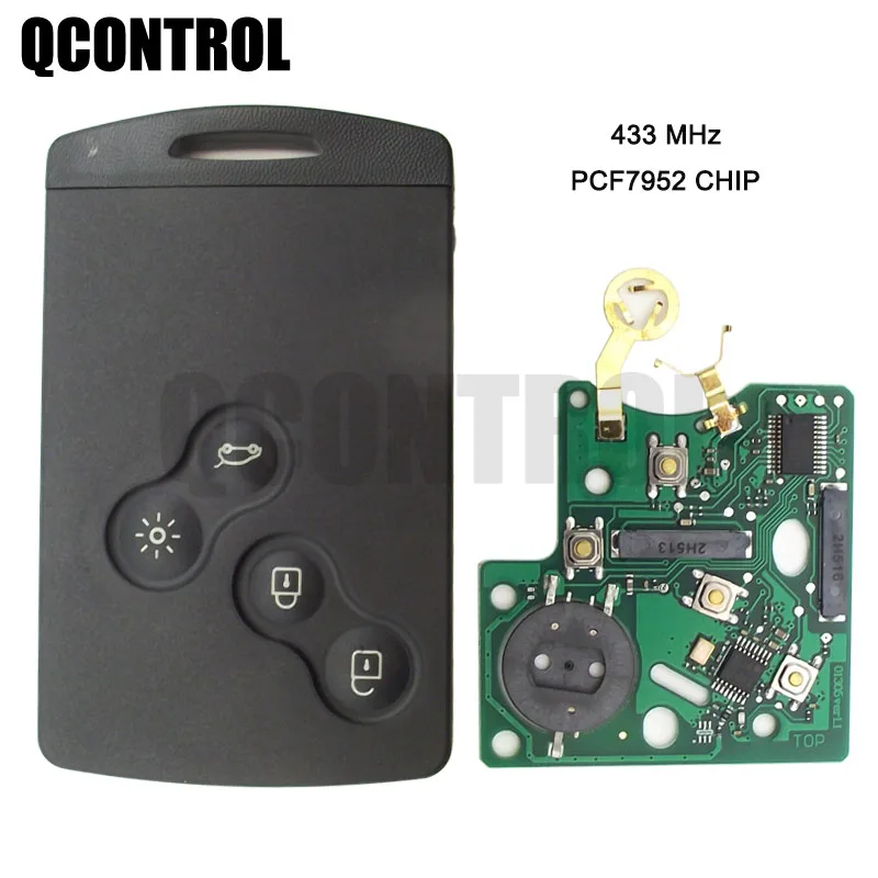 Qcontrol 4 botões do carro inteligente remoto chave terno para renault koleo scenic 433 mhz com 7952 chip