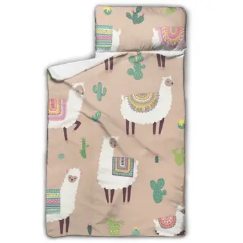 

Cute Llama And Cactus Toddler Nap Mat Children's Sleeping Bag with Removable Pillow for Preschool Daycare and Sleepovers