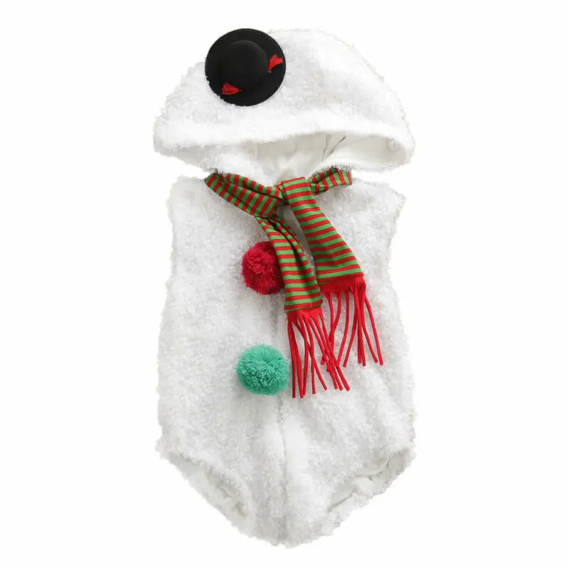 Одежда для малышей, Рождественский маскарадный костюм снеговика для новорожденных девочек и мальчиков, комбинезон без рукавов с капюшоном, Рождественский костюм Санты