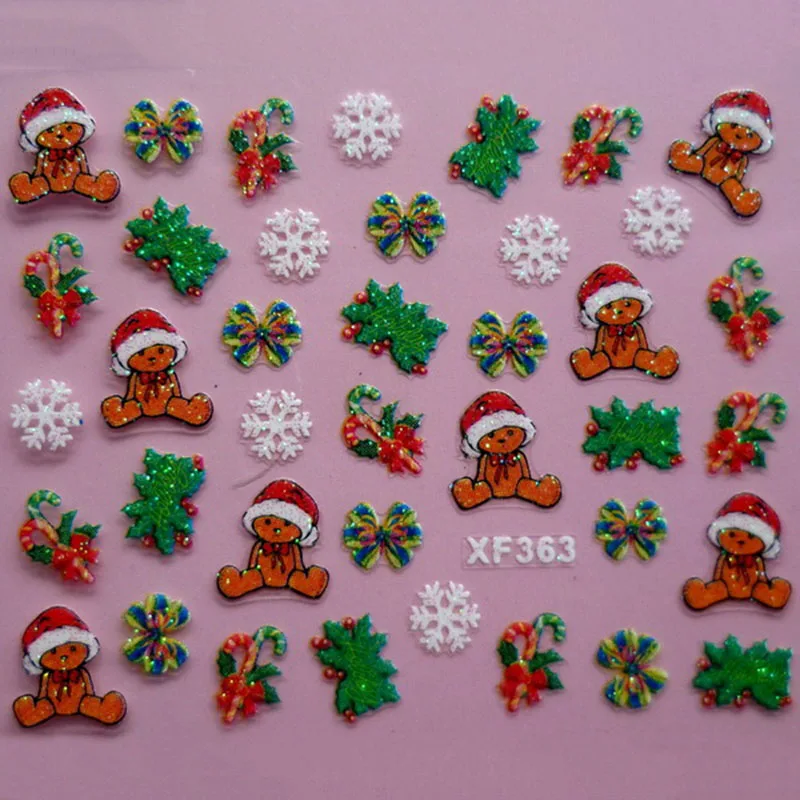 3D наклейки для ногтей Санта/Рождество/Лось/Снеговик, рождественские наклейки, новогодние наклейки для ногтей, обертывания, украшения для маникюра