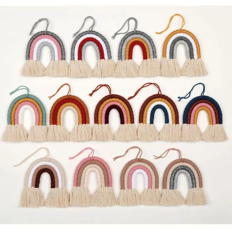 

Macrame Rainbow Wall Hanging Decorative Colored for Boho Home Decor, Party Supplies, Baby Shower, Nursey Dorm Room