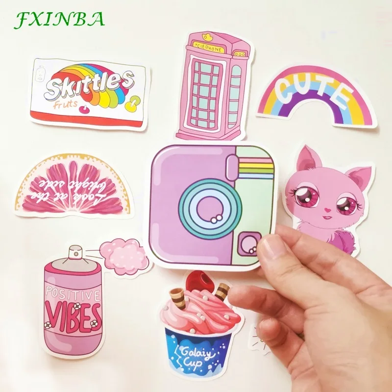 FXINBA 50 шт. для девочек Kawaii розовые забавные стикерные игрушки ПВХ Многоразовые водонепроницаемые скейтборды наклейки для ноутбука наклейки детские игрушки подарок