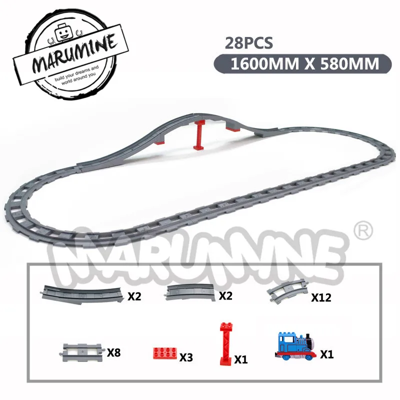 MARUMINE игрушки Duplo блоки поезд мост Строительный набор для детей творческие образовательные треки кирпичи для детей - Цвет: 28pcs with train