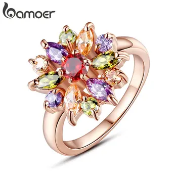 

BAMOER 3 Colors Rose Gold Color Finger Ring for Women with AAA Multicolor Cubic Zircon Wedding Berloque #6 7 8 9 JIR031