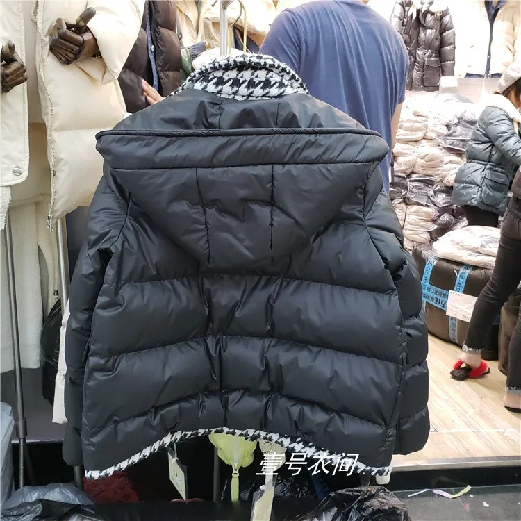 Новинка, зимнее корейское Женское пальто с капюшоном и хлопковой подкладкой, Повседневная прошитая куртка-парка с узором «гусиная лапка», женская верхняя одежда