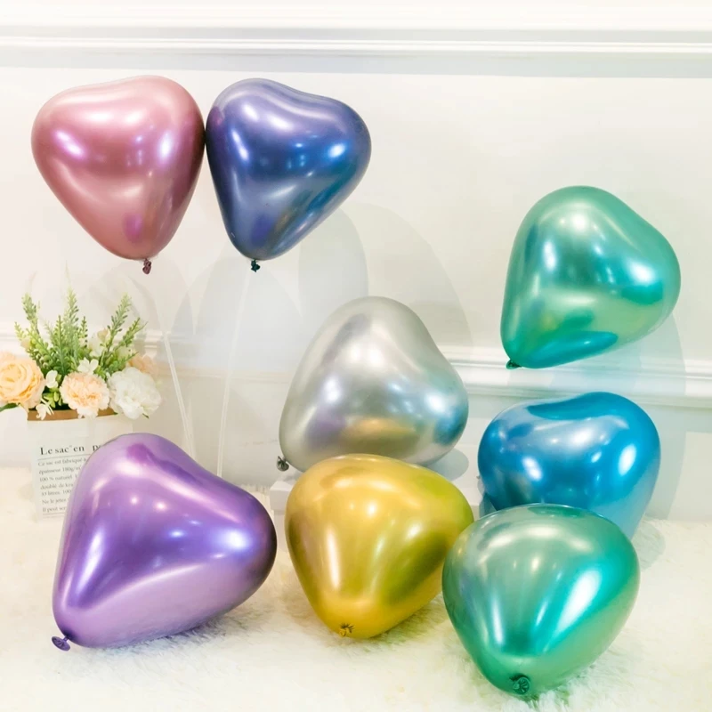 

50pcs 10inch Happy party Birthday Heart-shaped Latex Metal Color Balloons DIY Baby Shower Wedding Anniversary Party Decoration