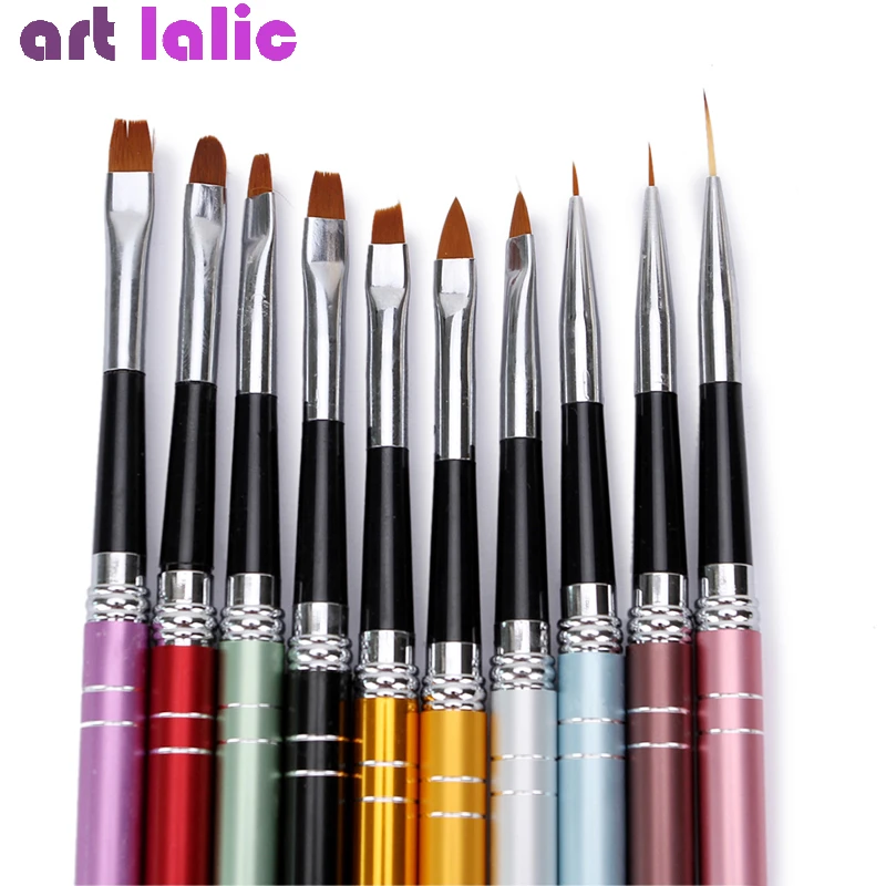 juego de 10 pinceles para decoracion de unas 10 colores de diferentes tamanos diseno de mango de cobre esmalte de nailon pintura en gel uv