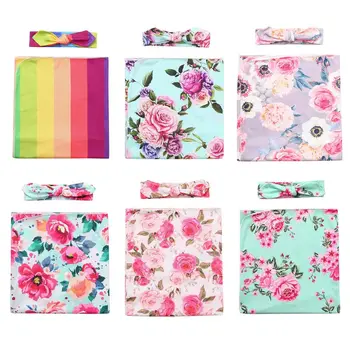 

2Pcs Newborn Baby Receiving Swaddle Blanket Headband Set Boys Girls Toddler Infa