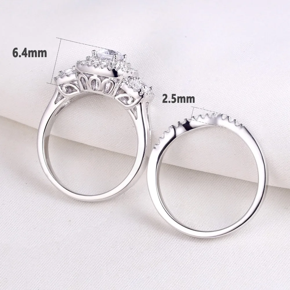 Wuziwen Halo Oval Round Cut AAA Zircon 925 Sterling Silver Wedding Ring Set For Women Engagement Promise Rings Jewelry