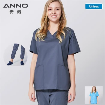 

ANNO Medical Scrub Set Nursing Uniform for Women Men Clinical Surgical Clothes Hospital Gown with Elastic Farbric
