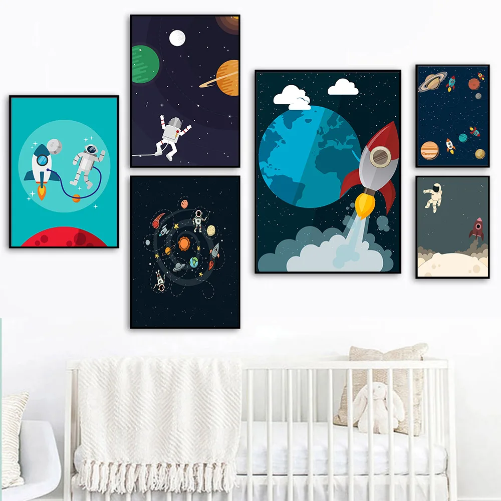 Waliicorners Nordic Poster Space Nursery Posters For Boys Astronaut Rocket Canvas Painting Wall Art Moon Wall Pictures For Baby Bedroom Decor 13 Hed86490c73fb42278fa98e1777fe0a44L