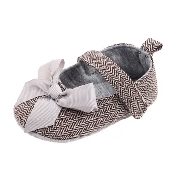 

2020 spring autumn Baby Shoes Baby Girl Soft Comfortable Bottom Non-slip Fashion Bow ginhgam Crib hook loop shoes