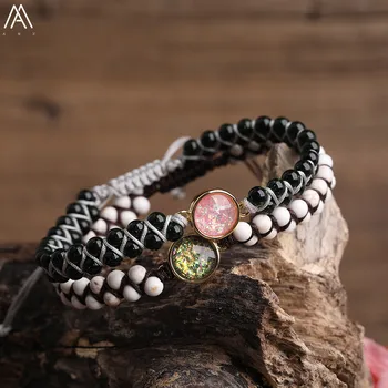 

Natural Shiny Stone Charms Bracelet 4mm Amethysts Quartz Red Line Turquoises Round Beads Braided Bracelet Lover Yoga Jewelry