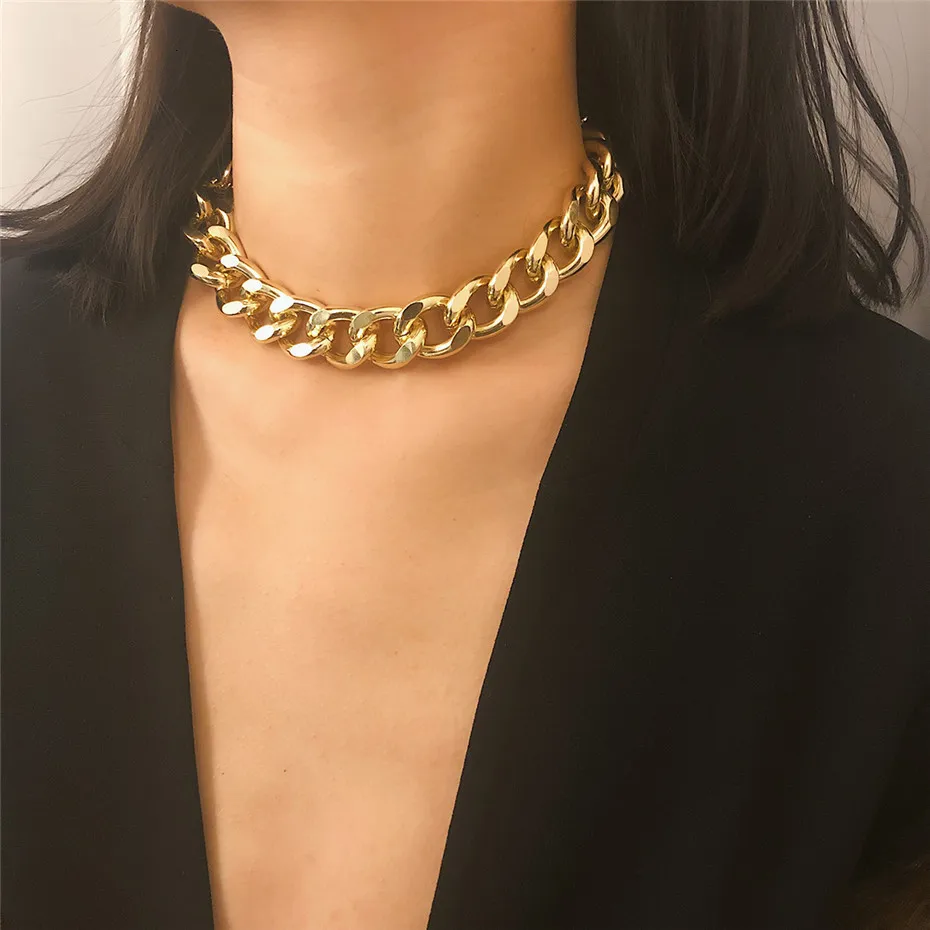 Necklace Women Jewelry Thick Chain Miami Cuban Statement Gold-Color Punk Aluminum New