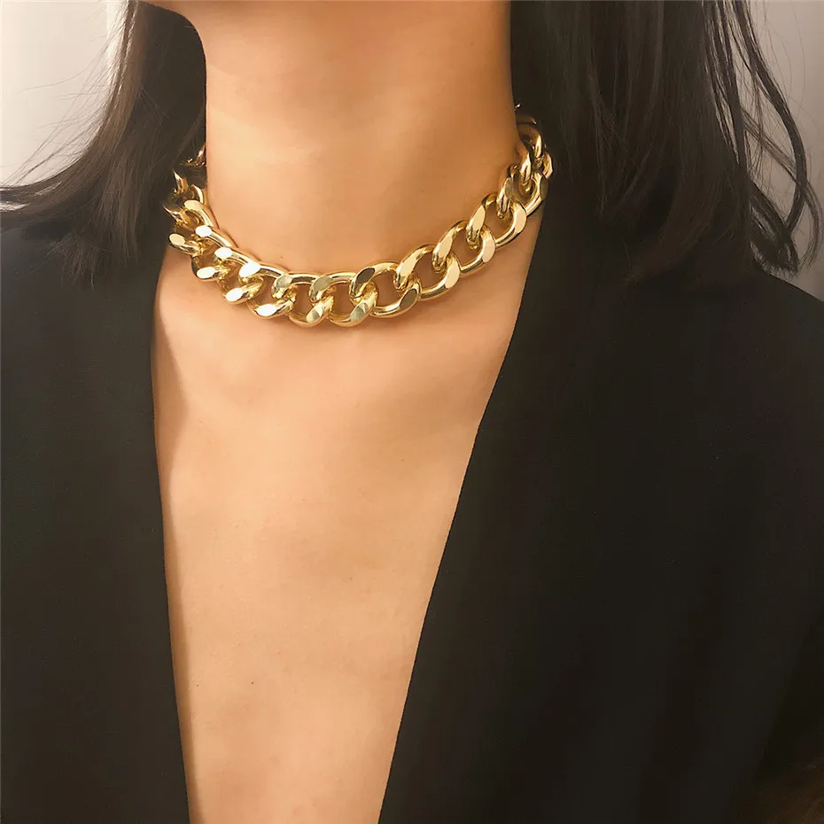 2020 Fashion New Punk Miami Cuban Necklace Collar Statement Aluminum Gold Color Thick Chain Necklace Women Jewelry