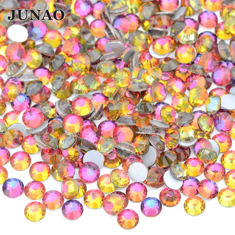 JUNAO 100Gross SS6 SS10 SS12 SS16 SS20 SS30 AB Color Glass Rhinestones Bulk Non Hotfix Flatback Strass DIY Nail Crystal Stones
