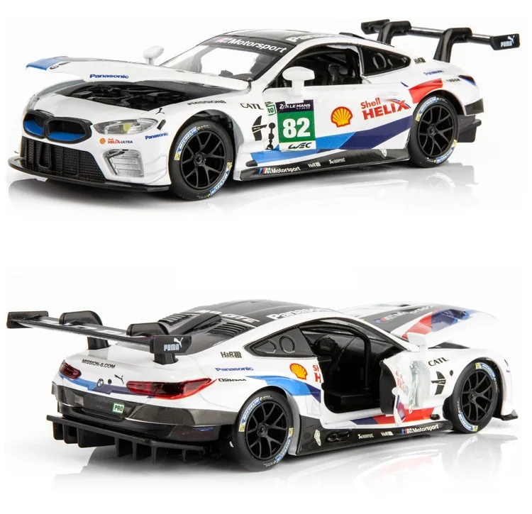 Точная имитация эксклюзивный Diecasts& Toy Vehicles: RMZ city автомобильный Стайлинг M8 GTE Racing 1:32 Сплав литье под давлением модель звуков и света