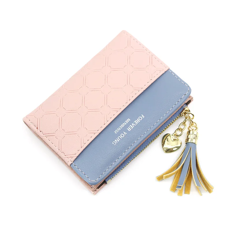 

Women Leather Wallet Fashion Tassel Pendant Zipper Short Purse Ladies Simple Girls Card Holder Money Clip Coin Bag SS7519
