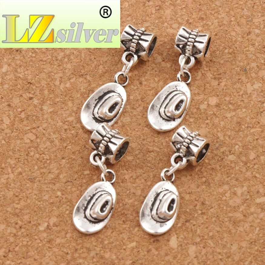 Cowboy Hat Charm Beads 27.7x8.2mm 100pcs Zinc Alloy Dangle Fit European Bracelets Jewelry DIY B409