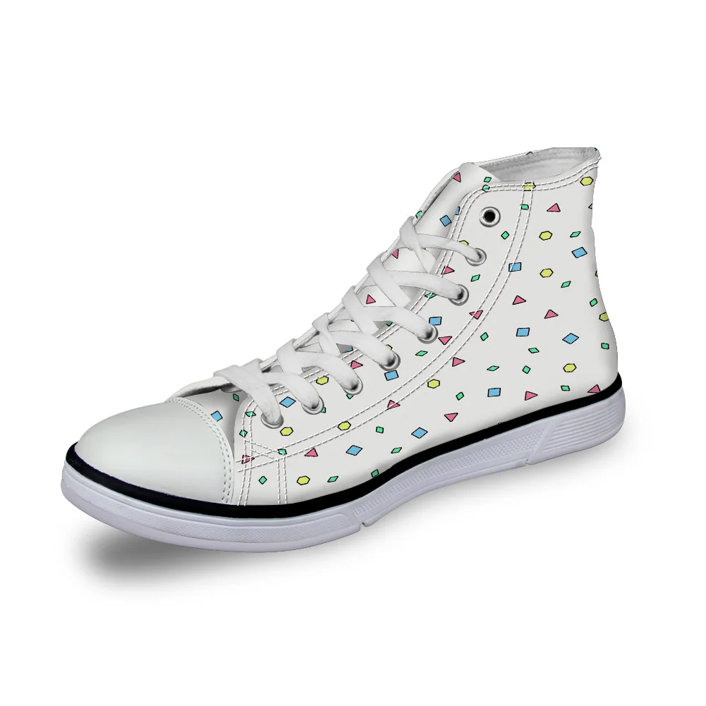 

WHEREISART Women Canvas Shoes Abstract Geometry Pattern High Top Flats Unisex Vulcanized Shoes Female Casual Shoes Sneakers