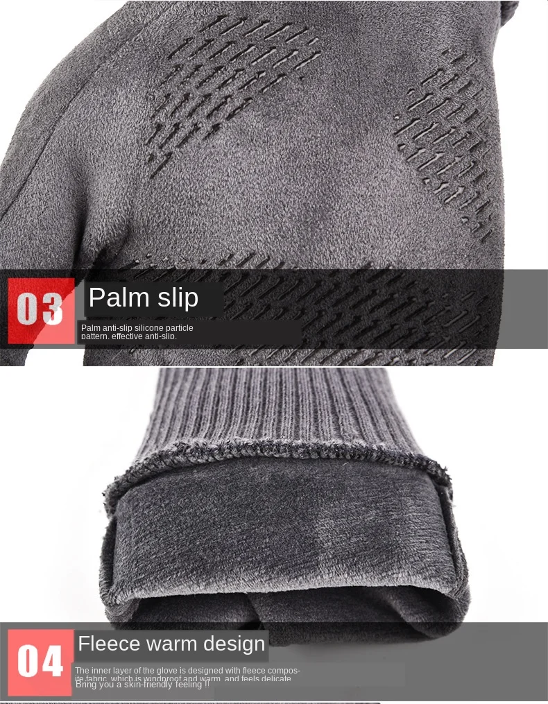 Winter Men Driving Gloves Anti Slip Windproof Thermal Warm Touchscreen Glove Breathable Winter Men's Black Suede Gloves Mittens (9)