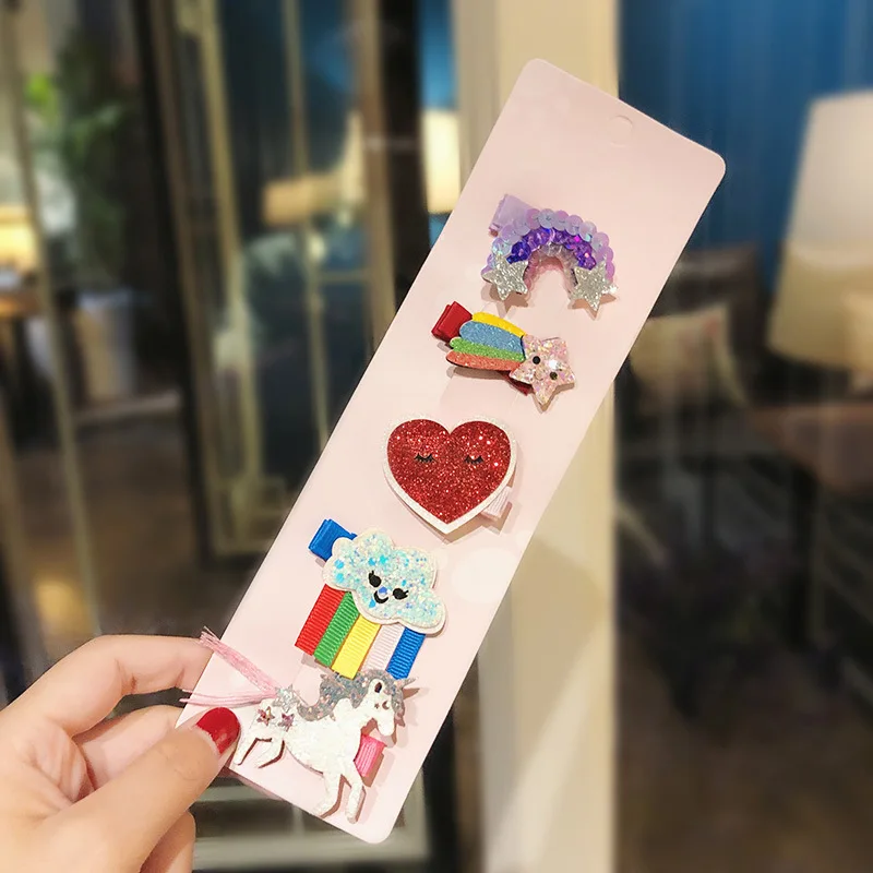 Moon Star 5pcs 6 шт./компл. милые Мультяшные зажимы для волос для девочек; платье принцессы с цветочным рисунком, заколка для волос, аксессуары для детей, комплект детская заколка для волос Сладкий Головные уборы заколки для волос - Цвет: Moon Star 5pcs