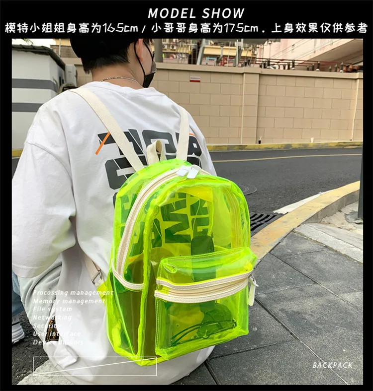 Pvc Waterproof Transparent School Bag Fashion With Light Backpacks High Quality Large Capacity Backpack Solid Clear Backpack