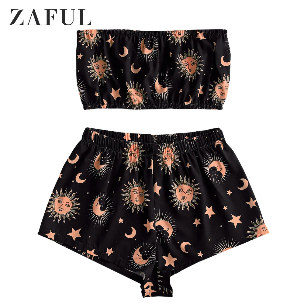 

ZAFUL Star Sun and Moon Tube Top And Shorts Set