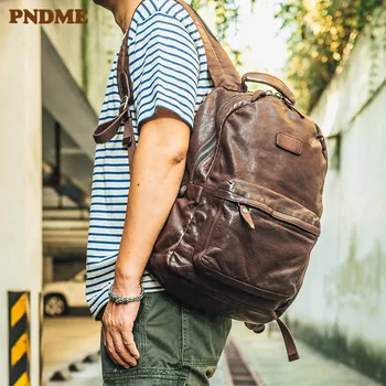 

Retro luxury genuine leather men's backpack fashion natural real first layer cowhide women's outdoor travel laptop bagpack