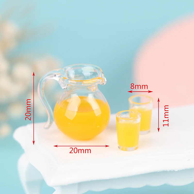 3Pcs/set 1:12 Dollhouse Miniature Food Drink Cup Orange Juice Jug Model Kitchen Decoration For Doll House Kids Toys Gift 2