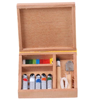 Cute 1:12 Dollhouse Paint Box Doll House Mini Painting Box Pigment Sticks DIY Doll House Parts Toy Miniatures Accessories 1