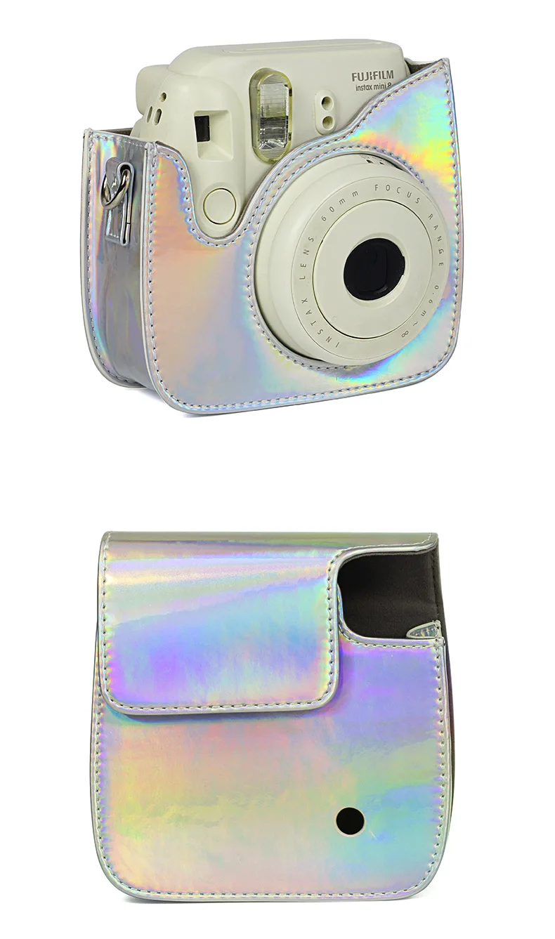 Чехол для Камеры Fujifilm Instax Mini 9 Mini 8, Сумка с голографическим сияющим лазерным ремешком для мгновенной камеры, защитный чехол