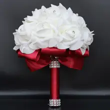 Горячая Дешевые Свадебный букет невесты свадебные украшения цветочное мыло розы свадебные белые атласные Романтические свадебные аксессуары