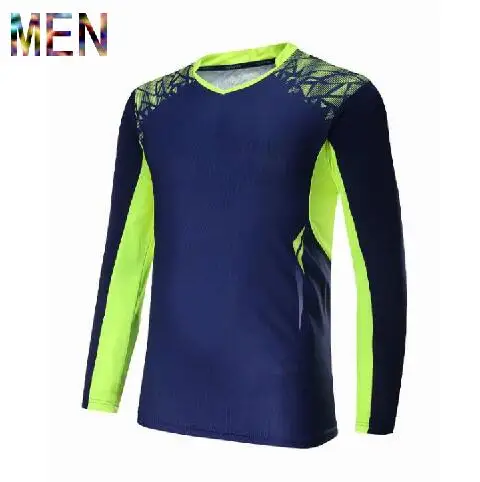 men navy shirt Оптом женские/мужские рубашки для бадминтона/тенниса, футболки с длинными рукавами для бадминтона/настольного тенниса, быстросохнущие футболки для спортзала, спортивная одежда - Цвет: men navy shirt
