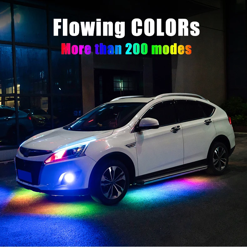 4 шт., 12 В, IP65, Bluetooth, управление, цветовая RGB Светодиодная лента под автомобилем, 90 120 см, неоновая лампа - Испускаемый цвет: Flowing Color 90-120