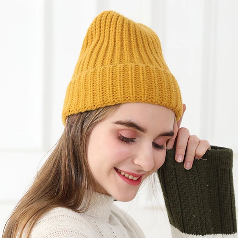 

Beanie Hat Female Knitted Hat Women's Winter Cap Winter And Autumn Fashion Black Beanie Double Knit Warm Hats Girl