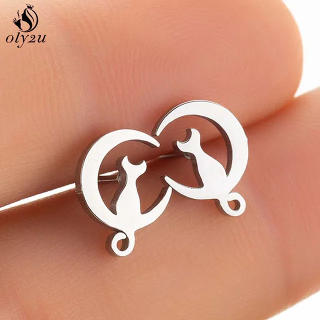 Lovely Stainless Steel Cat Earrings for Women Children Jewelry Trendy Cute Animal Dog Paw Stud Earrings Girls Birthday Gifts 162