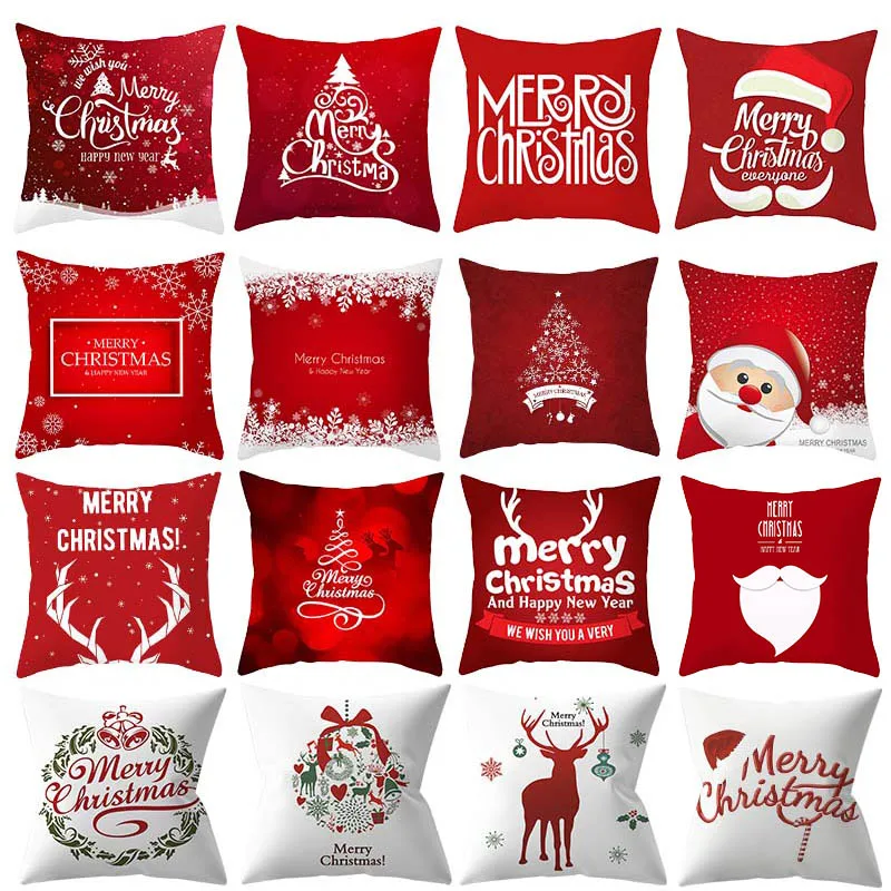 Рождественские декоративные наволочки из полиэстера с рождественским рисунком Санта Клауса лося, наволочка 45*45 см