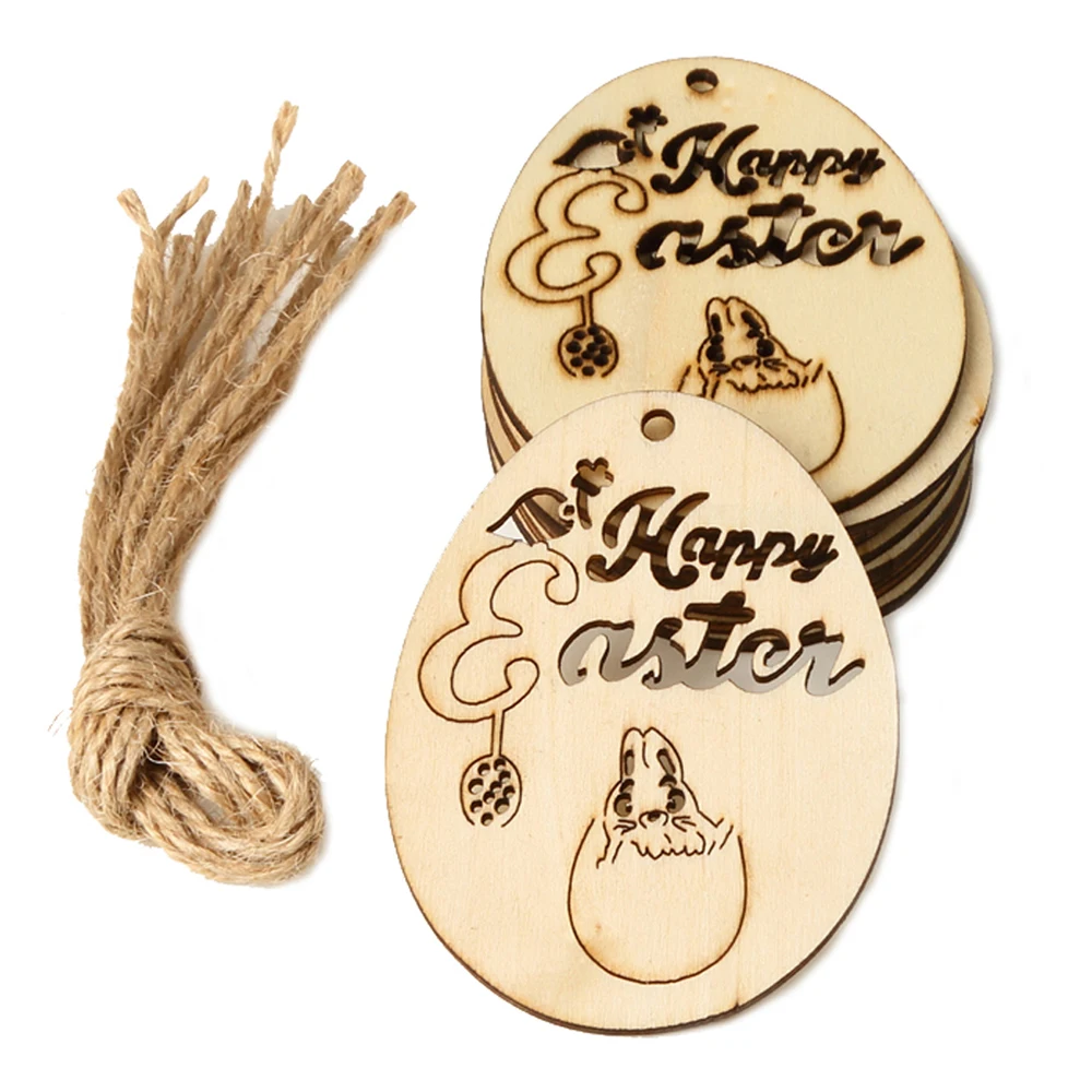 10pcs Creative Carved Easter Eggs Wood DIY Crafts Wooden Hanging Ornament Home Decoration Scrapbooking - Цвет: A3