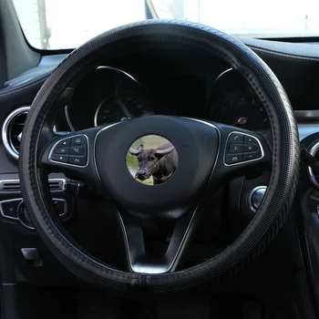 

O SHI CAR Steering Wheel Cover Universal Genuine Leather Steering Cover Braid Non-slip Silicone Bottom Healthy And Tasteless