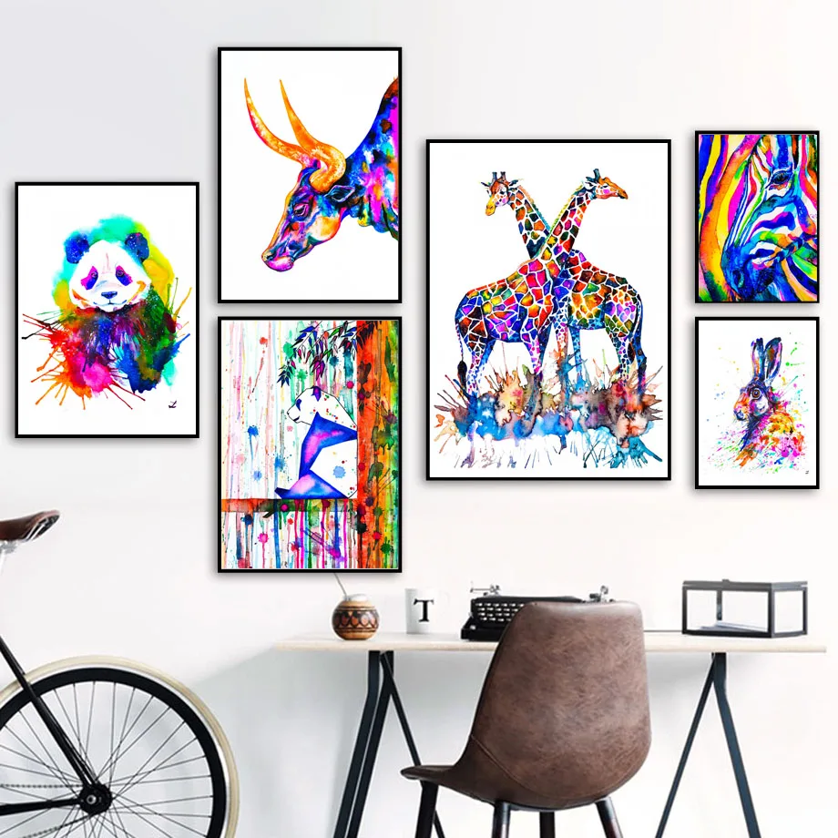 

Color Zebra Rabbit Giraffe Whale Panda Tiger Wall Art Canvas Painting Nordic Poster And Print Animal Wall Picture Home Deco